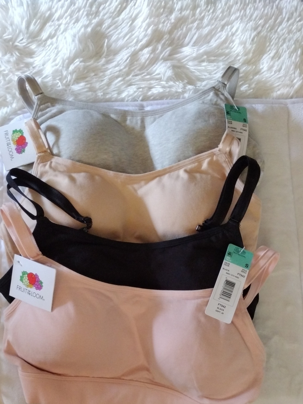 Fruit of the Loom Women’s Seamless Bralette Set - Black, Blush,Gray Beige